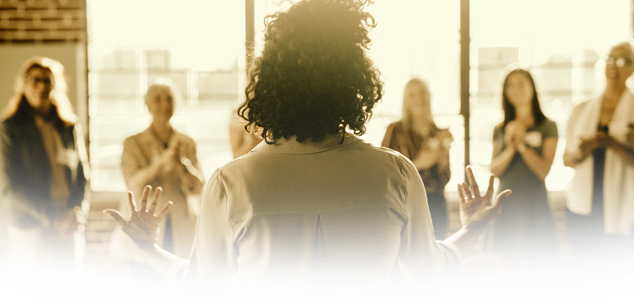 Woman leading a group conversation